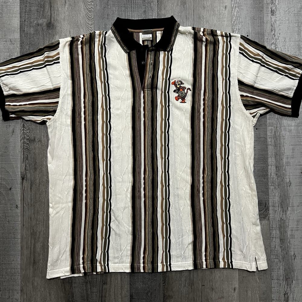 Vintage Disney Tigger Coogi Style Polo Shirt Textured Knit Winnie The Pooh 2XL
